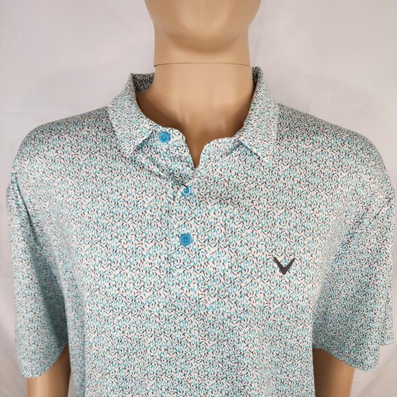 Callaway Polo Shirt Men XL Opti Dri Golf Performance All Over Print Light Blue - Picture 2 of 9